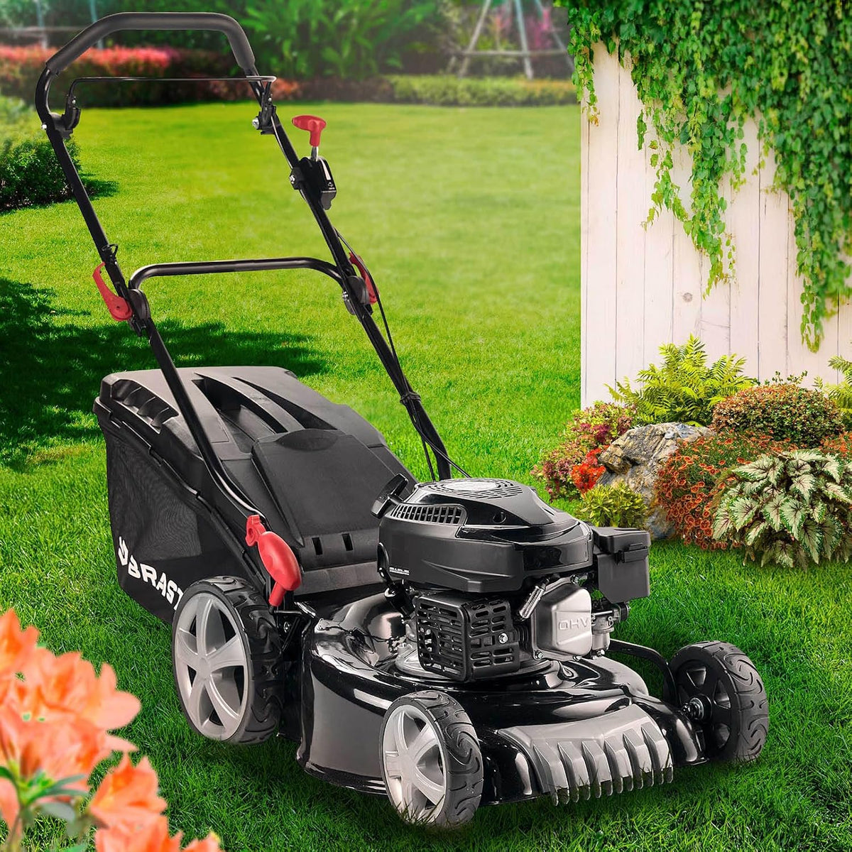 BRAST Rasenmäher, 3,5 kW, 46 cm, 80 mm, 60 L, Schwarz, Benzin, 76PS), Schnittbreite, viele Modelle, 4 Takt OHV Motor