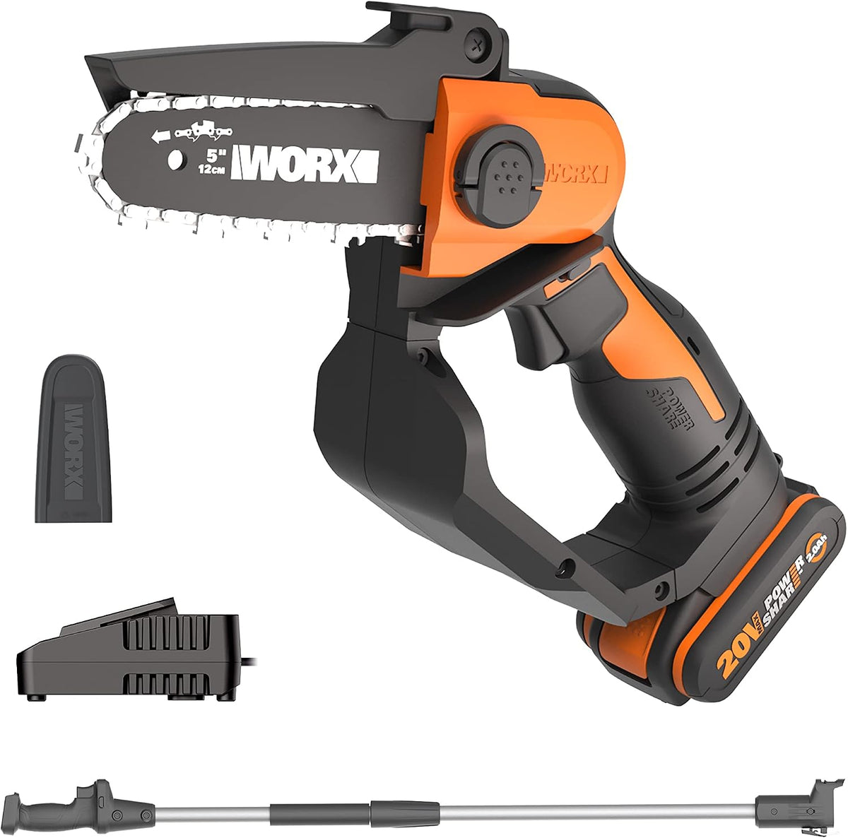 WORX Kettensäge, 20 V, Schwarz, Akku Mini WG324E.1, inkl. Verlängerungsstange