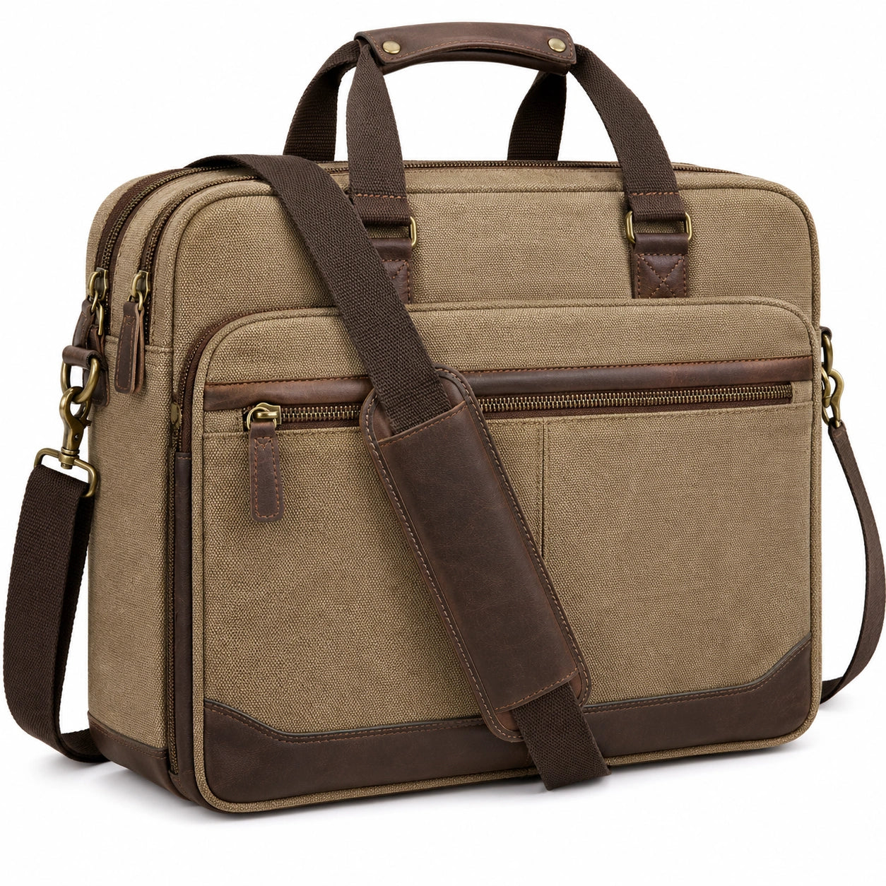 Aktentasche 42 x 10 x 32 cm aus Textilgewebe in Khaki Braun mit Schultergurt