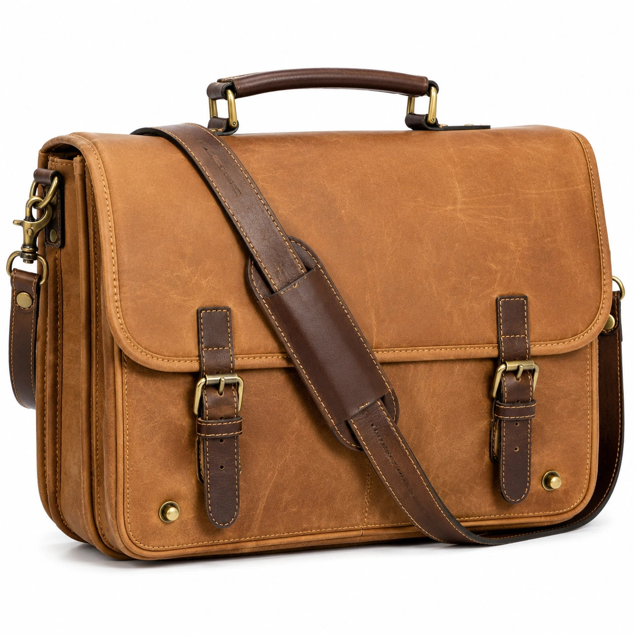 Aktentasche 40 x 30 x 12 cm aus Leder Braun mit Schultergurt im Vintage-Stil