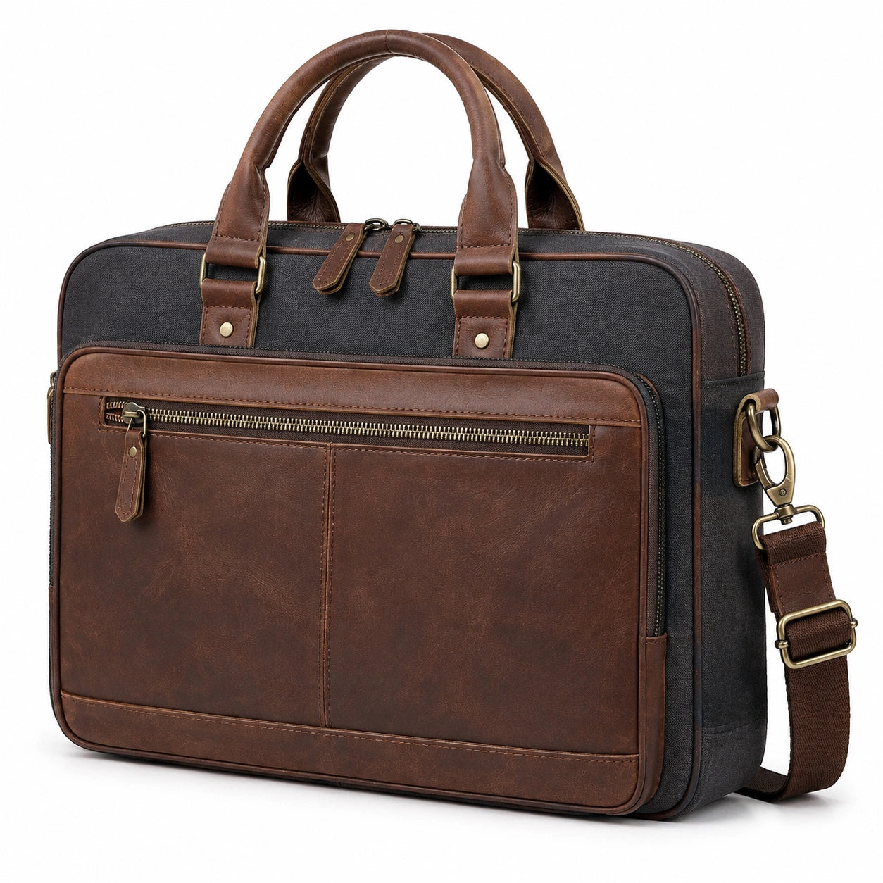 Laptoptasche 42 cm aus Kunstleder Braun Schwarz im Vintage Stil mit Schultergurt