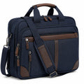 Laptoptasche 42 x 12 x 32 cm aus Textilgewebe in Dunkelblau Braun mit Schultergurt und Mehrfachfächern