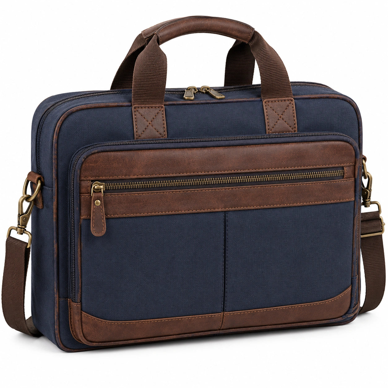 Laptoptasche 40 x 8 x 30 cm Textil und Kunstleder Blau Braun mit Schultergurt