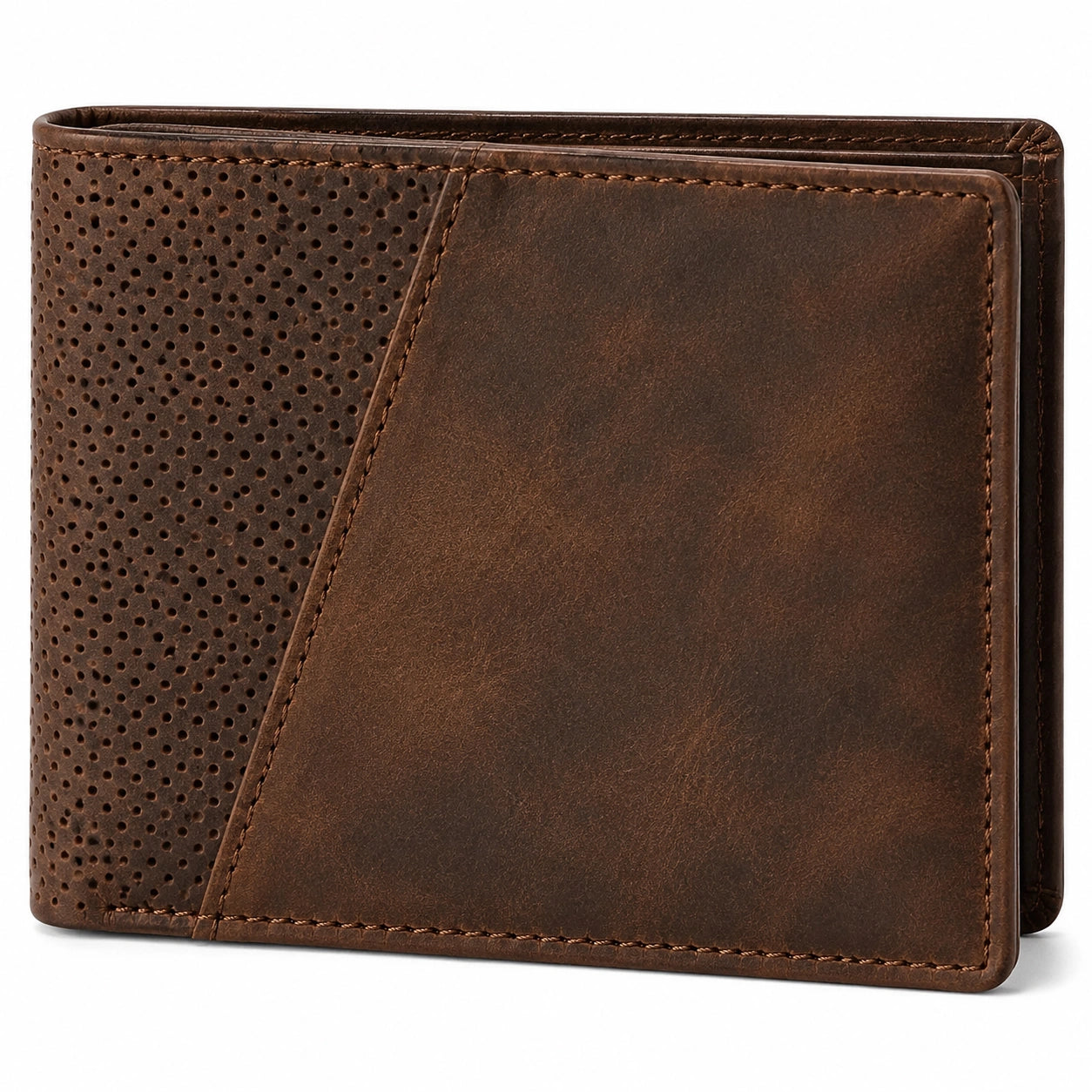 Geldbörse 12 cm Kunstleder Braun Perforiertes Bifold Design