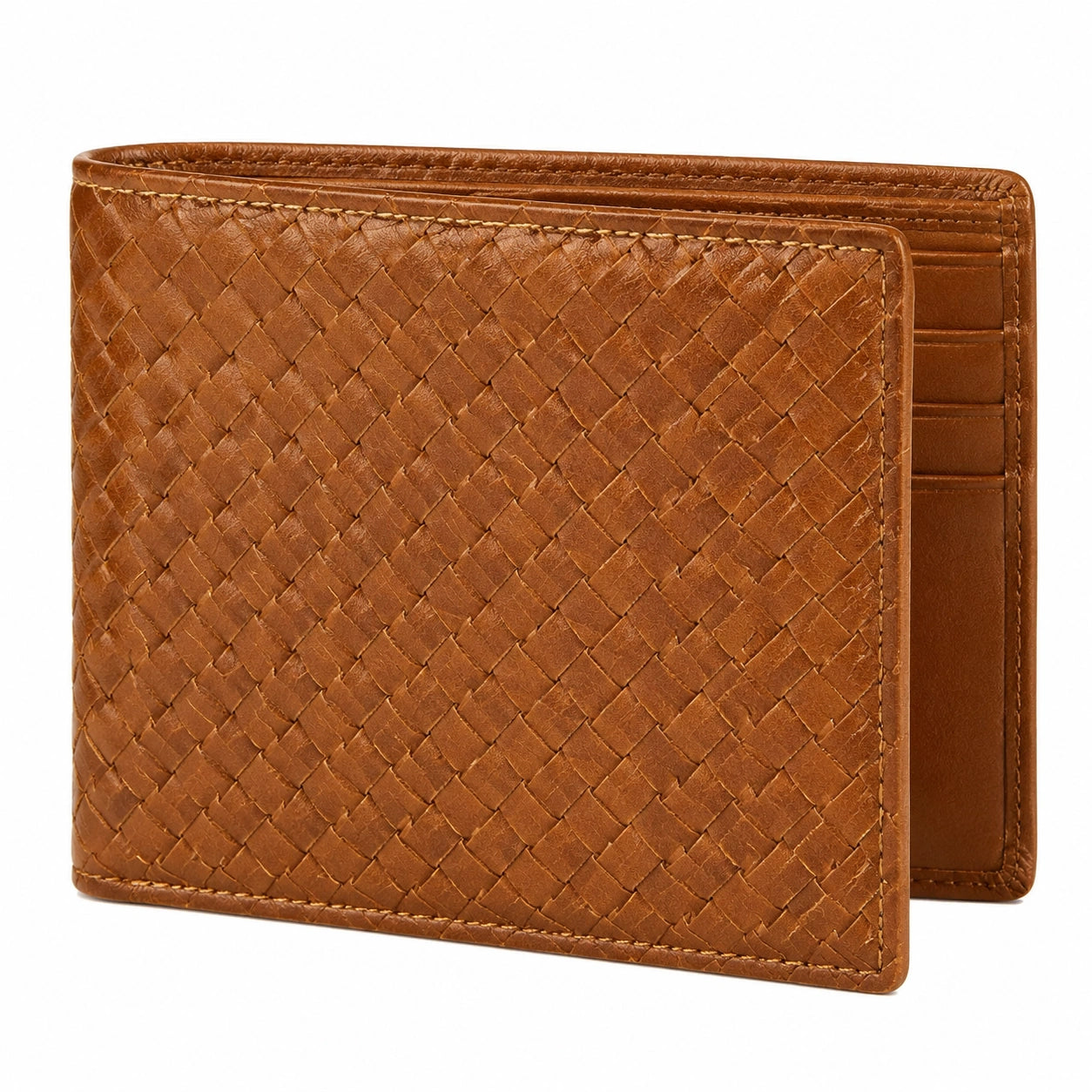 Geldbörse 11.5 x 9.5 x 1.5 cm aus braunem Leder - geflochtene Klappbörse mit Kartenfächern