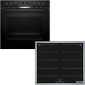 Bosch Kochfeld, 60 cm, Schwarz, Einbauherd-Set HND619LS67, Serie 6 Einbau-Herd mit 3D-Heißluft, Reinigungshilfe und AutoPilot10 HEB517BB4