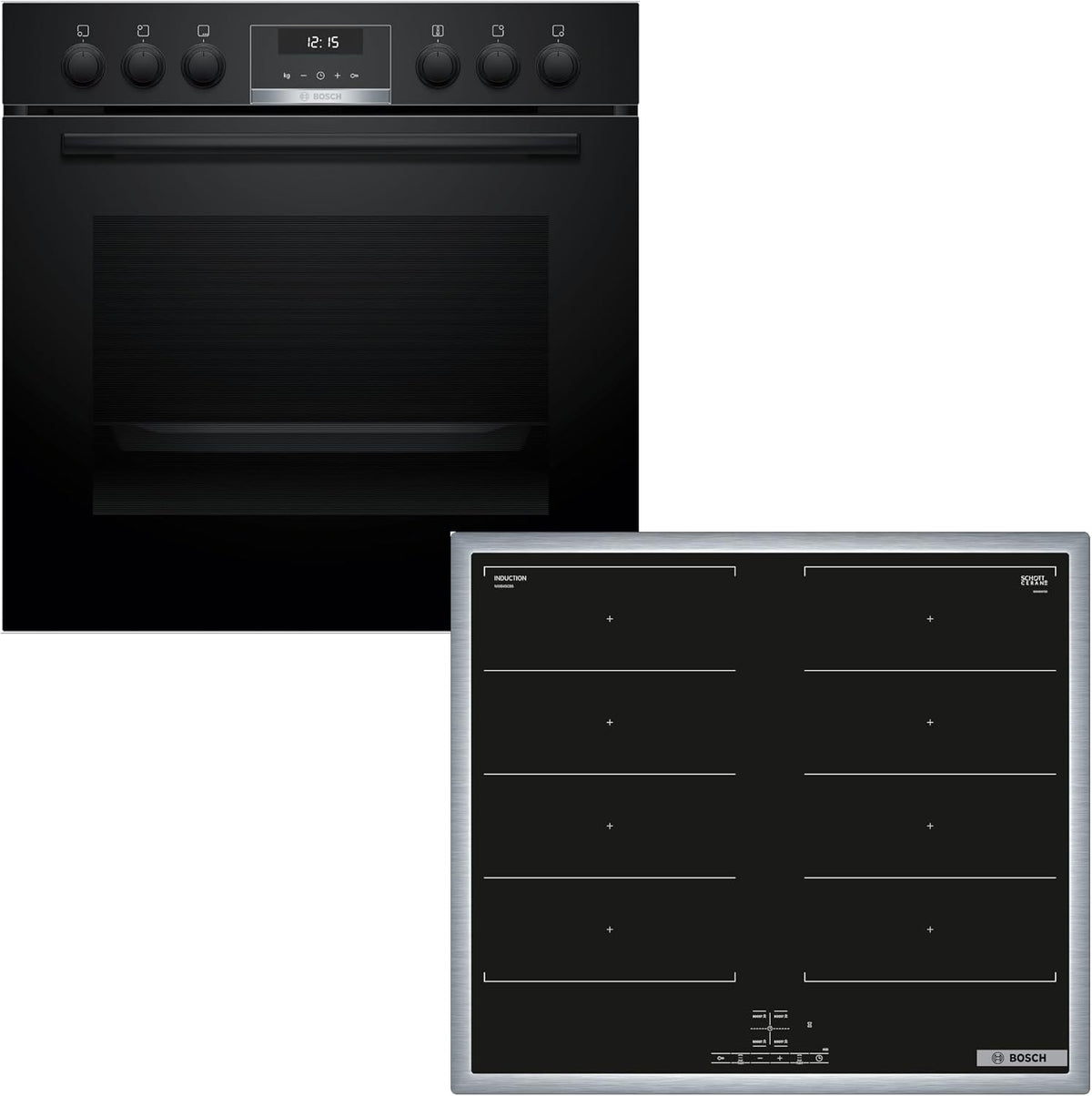 Bosch Kochfeld, 60 cm, Schwarz, Einbauherd-Set HND619LS67, Serie 6 Einbau-Herd mit 3D-Heißluft, Reinigungshilfe und AutoPilot10 HEB517BB4