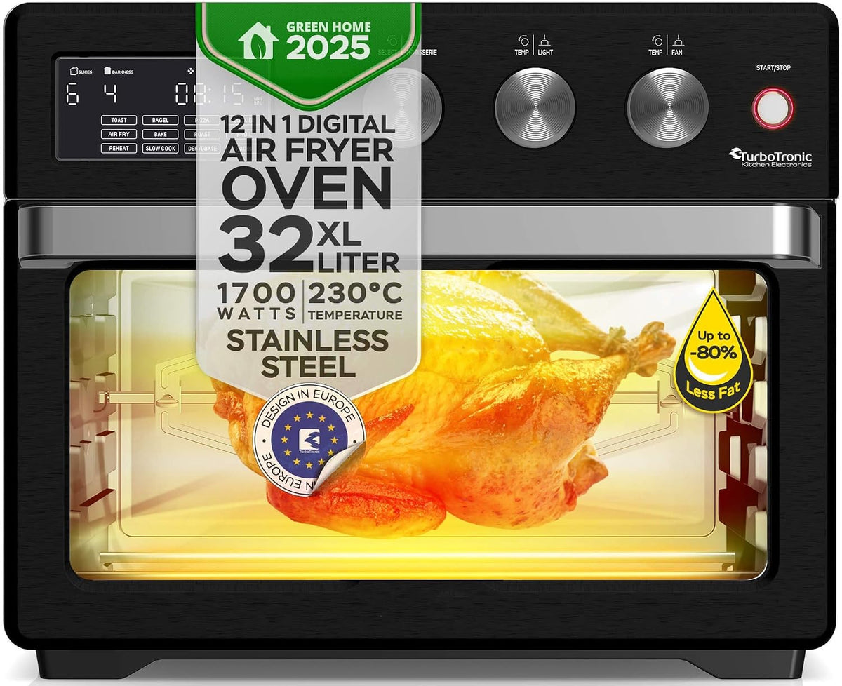 TurboTronic By Z-LINE Backofen, 32 Liter, Schwarz/Silber, digitaler Heißluftofen - XXL mit Drehspieß für Hähnchen 5