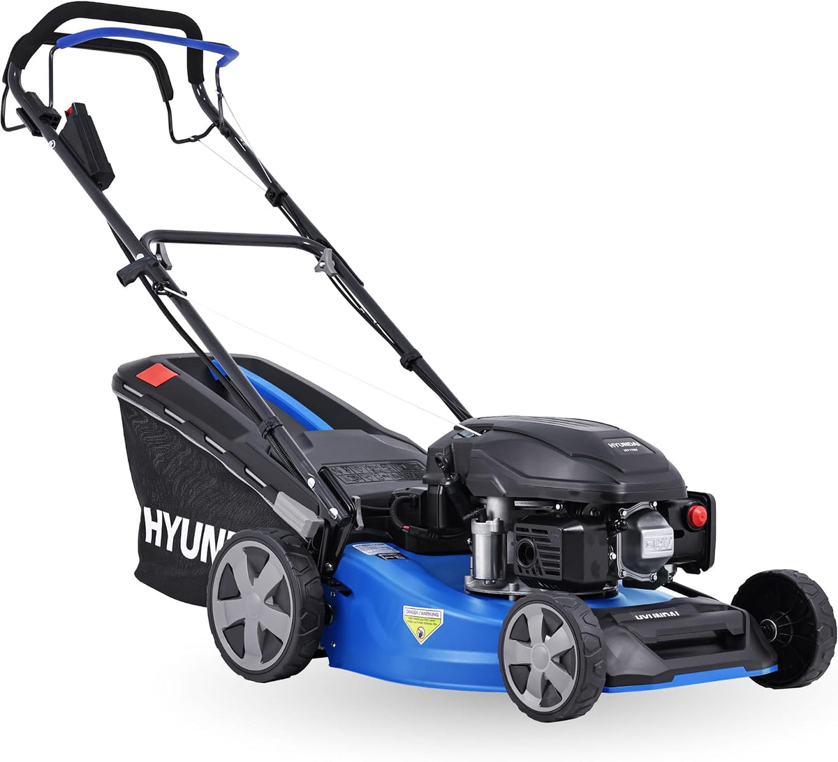 HYUNDAI Rasenmäher, 46 cm, 65 L, Blau/Schwarz, Benzin LM4623G ES, Radantrieb, E-Start, Mulchfunktion, starker 3.9PS Motor mit 170cc
