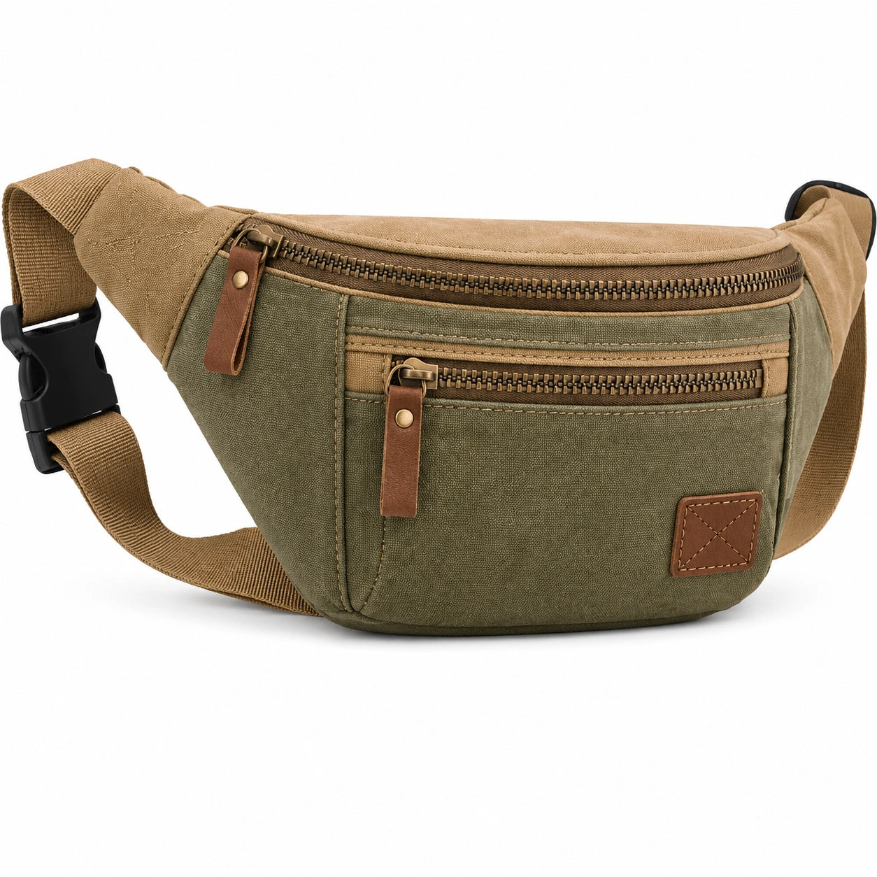 Gürteltasche 32 x 8 x 16 cm aus Canvas Olivgrün Beige mit Reißverschluss für Alltag