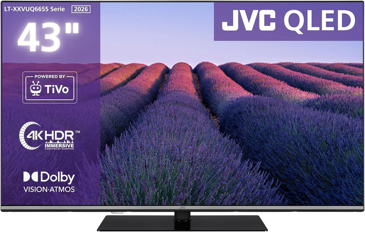 JVC Fernseher, 43 Zoll, 108 cm, Schwarz, Smart TV, LT-43VUQ6655 QLED Smart TV 4K UHD Auflösung