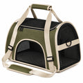 Haustier-Transporttasche 45 x 28 x 30 cm Textil Netzgewebe Olivgrün Beige für Katzen und kleine Hunde mit Belüftung