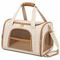 Haustier-Transporttasche 45 x 28 x 30 cm Beige Braun aus Textil mit Netzfenstern und Schultergurt
