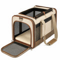 Haustier-Transporttasche 48 x 30 x 30 cm aus Textil Beige Braun mit Netzfenstern