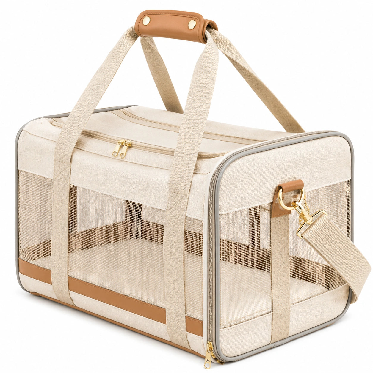 Haustier Transporttasche 45 cm x 28 cm x 28 cm aus Textil in Beige mit Netzfenstern