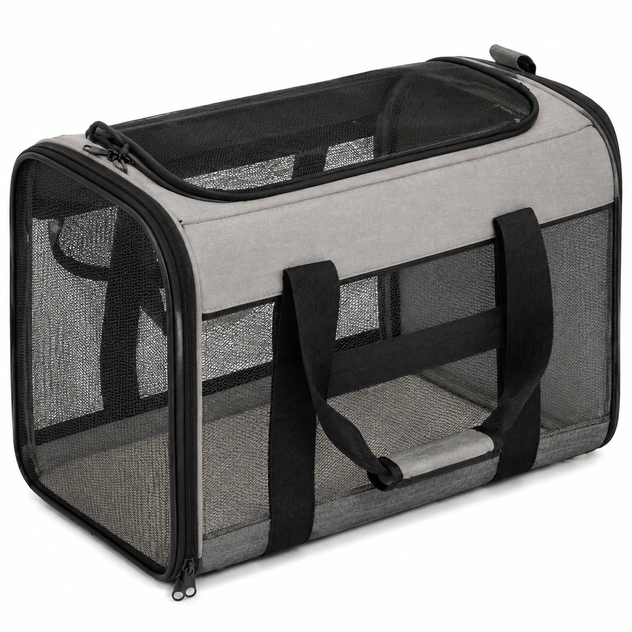 Tiertransporttasche 45 x 28 x 28 cm aus Polyester Grau Schwarz mit Netzfenstern und Tragegriffen