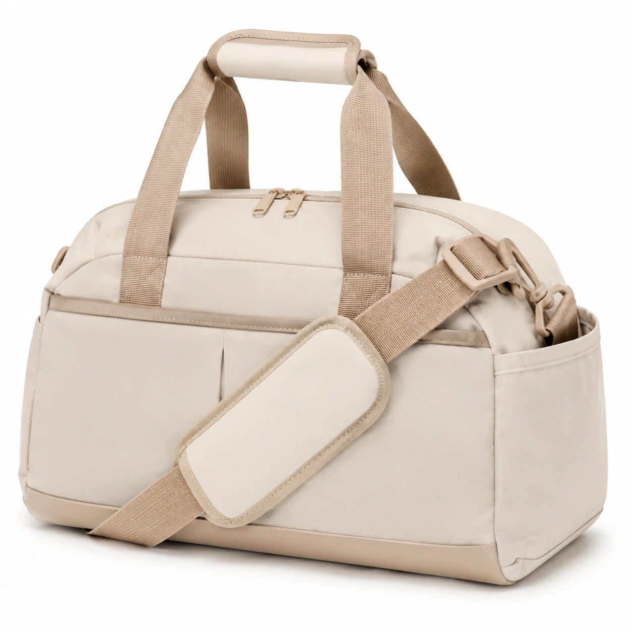 Reisetasche 45 cm aus Textilgewebe in Beige mit Schultergurt und Reißverschluss
