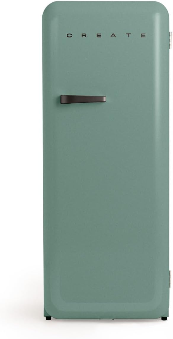 CREATE Kühlschrank, 60x60x150 cm, 281 L, 102 W, SCHWARZ, / RETRO FRIDGE 150 / mit Gefrierfach in Salbeigrün, Griff /