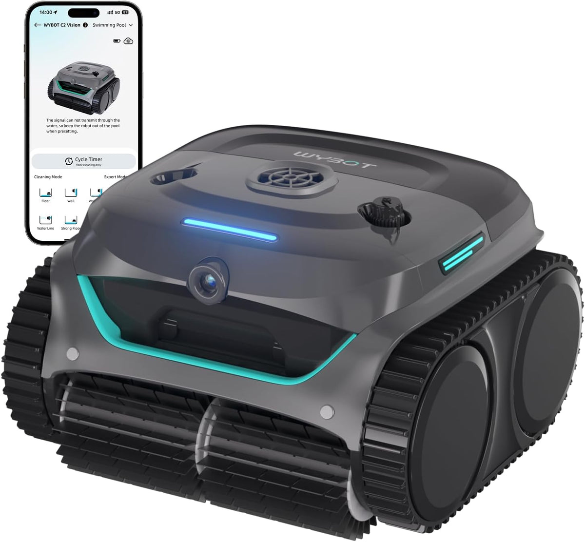WYBOT Poolroboter, Schwarz, (Neues Modell) C2 Vision-A Kabelloser Akku mit KI-Kamera, 8 Modi, starker Saugkraft