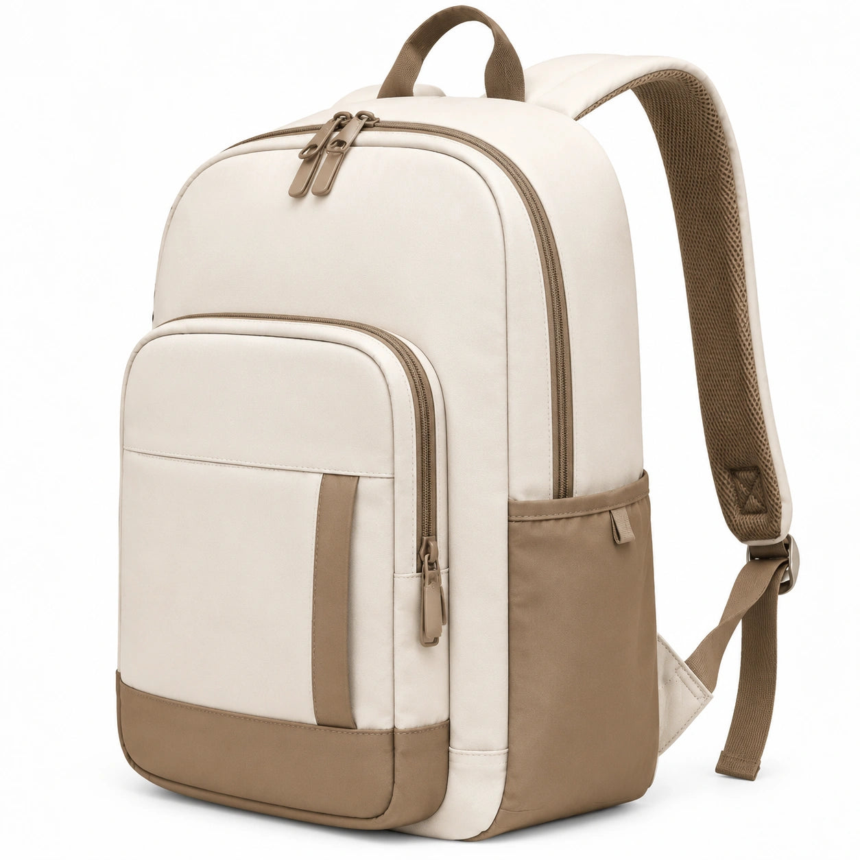 Rucksack 30 x 18 x 43 cm aus Textil in Beige Braun mit Reißverschluss und gepolsterten Schultergurten