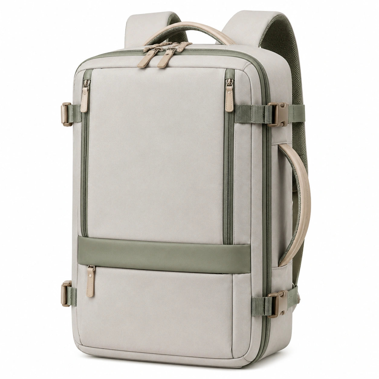 Reiserucksack 50 x 32 x 20 cm aus Textil in Beige/Olivgrün mit Kompressionsriemen