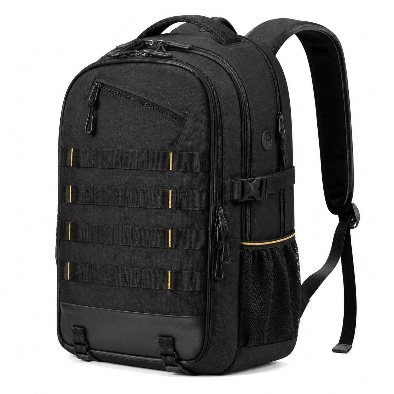 Rucksack 32 x 20 x 48 cm aus schwarzem Textil mit Mehrfachfächern für Alltag und Reise