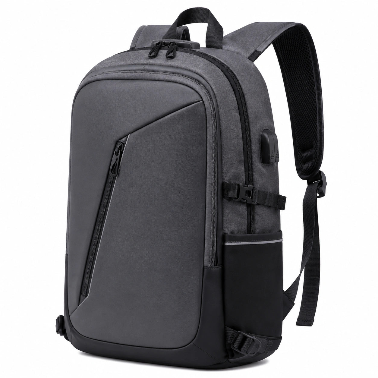 Laptop-Rucksack 46 x 32 x 18 cm Schwarz Textil mit USB-Anschluss und gepolsterten Trägern
