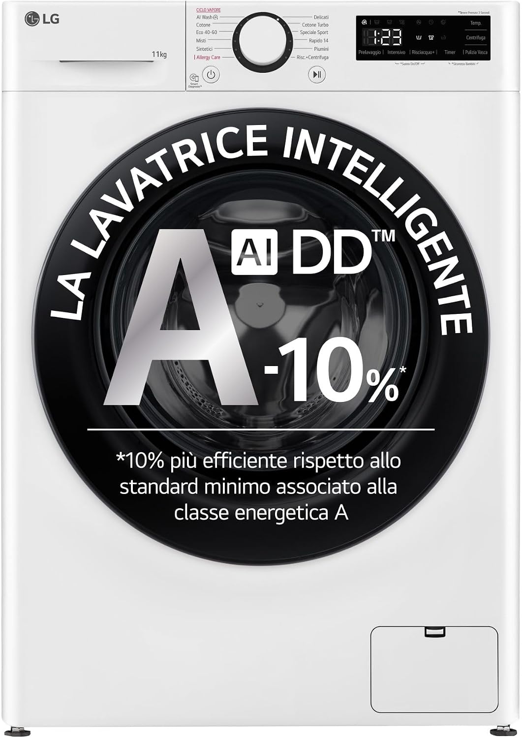 LG Waschmaschine, 11 kg, Weiß, AI DD F4R3011NSWB Klasse A -10%, Frontlader Serie R3, 1400 Umdrehungen, AIWash, Dampfreinigung