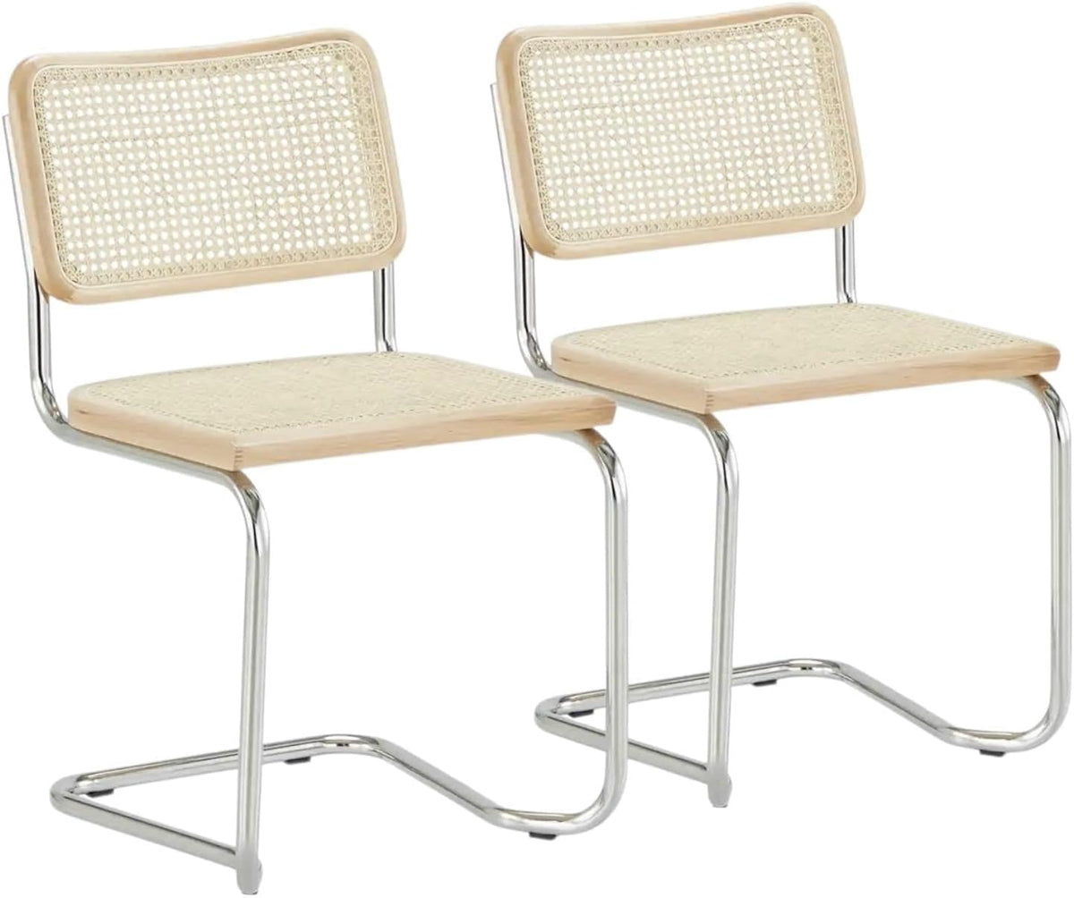 Hometrends Esszimmerstuhl, 47x82x50 cm, Beige/Silber, Moderner Schwingstuhl Kaden - 2er Set, Freischwinger, Wiener Geflecht