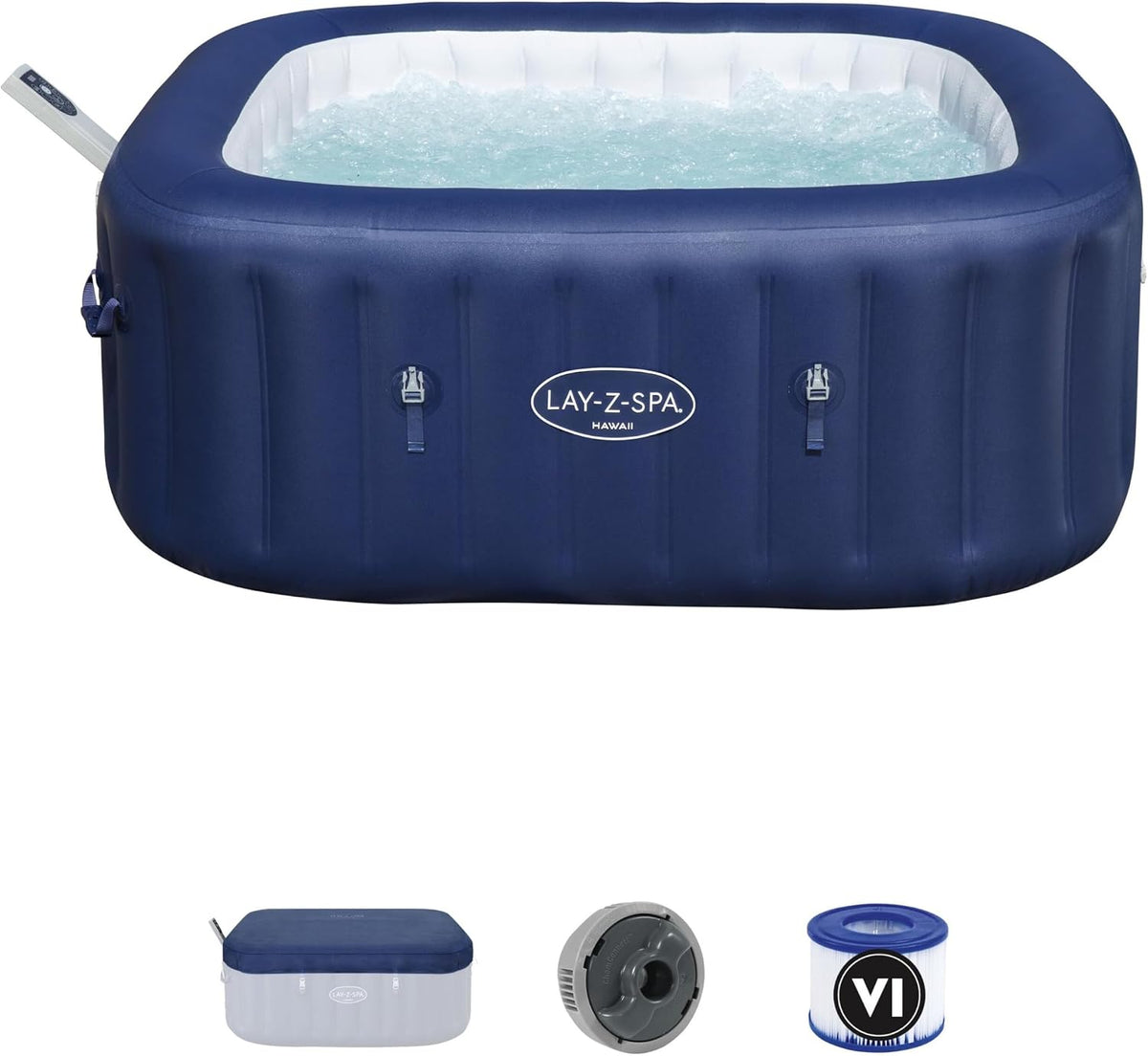 Bestway Aufblasbare Pools, 180 x 180 x 71 cm, Kobaltblau/Weiß, Lay-Z-SPA Energiespar-Whirlpool Hawaii AirJet