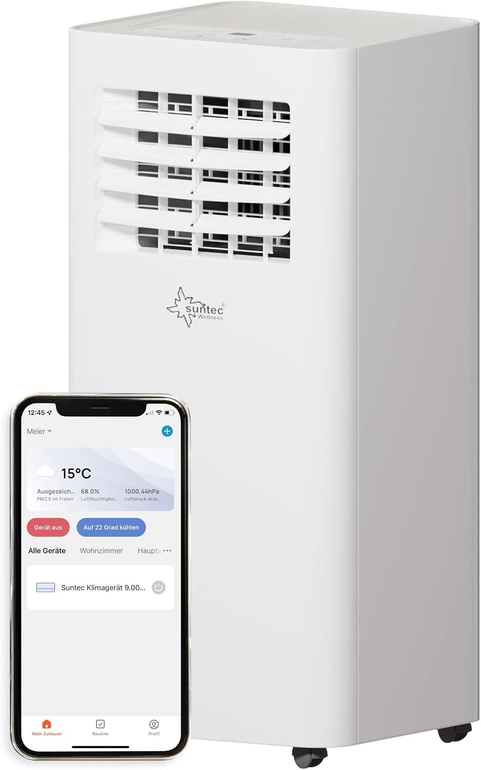 Suntec Wellness Klimaanlage, Schwarz, Mobiles Klimagerät Impuls 2.6 Eco R290 APP, mobil und leise mit Smart App Steuerung