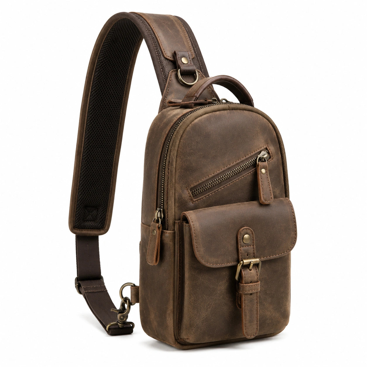 Umhängetasche 18 x 10 x 30 cm Leder Braun mit verstellbarem Schultergurt