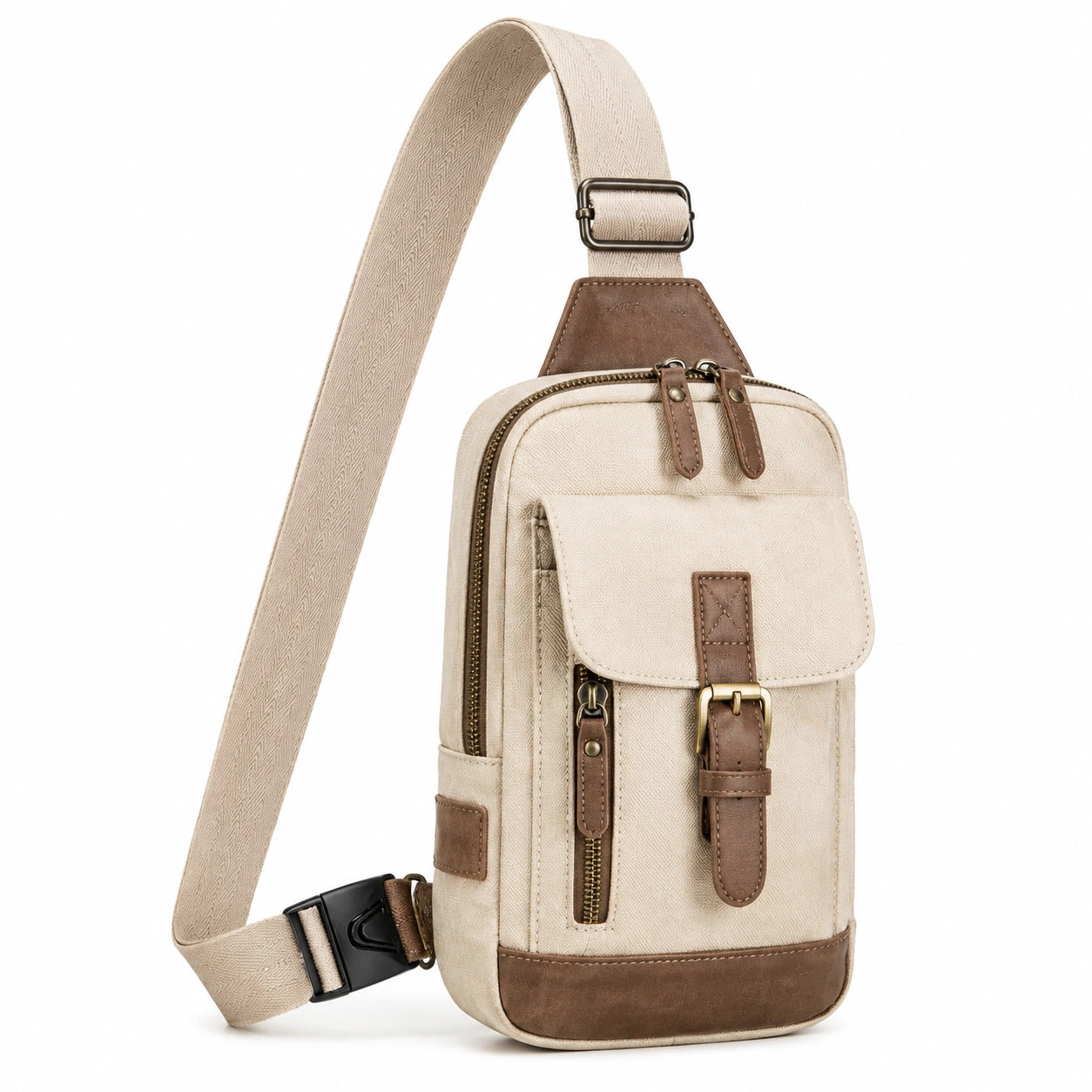 Umhängetasche 18 x 8 x 30 cm Textil Beige Braun mit verstellbarem Schultergurt