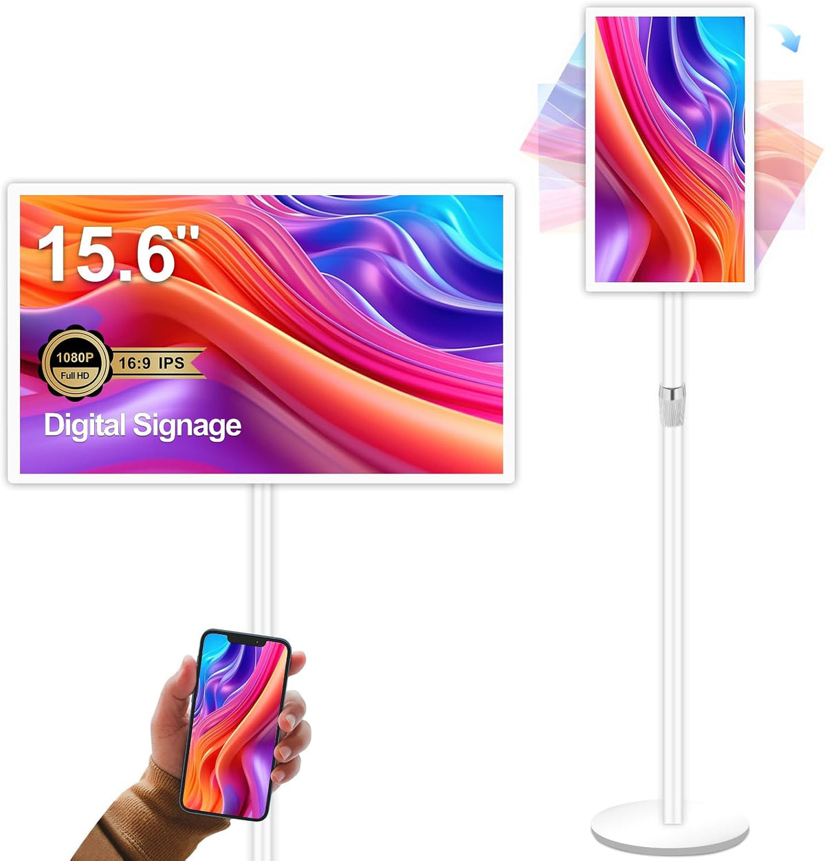 Digital-Signage-Display, 15,6 Zoll, 39,6 cm, Schwarz, Digital Signage Display 10.000 mAh kapazitiver, All-in-One-LCD-Bildschirm