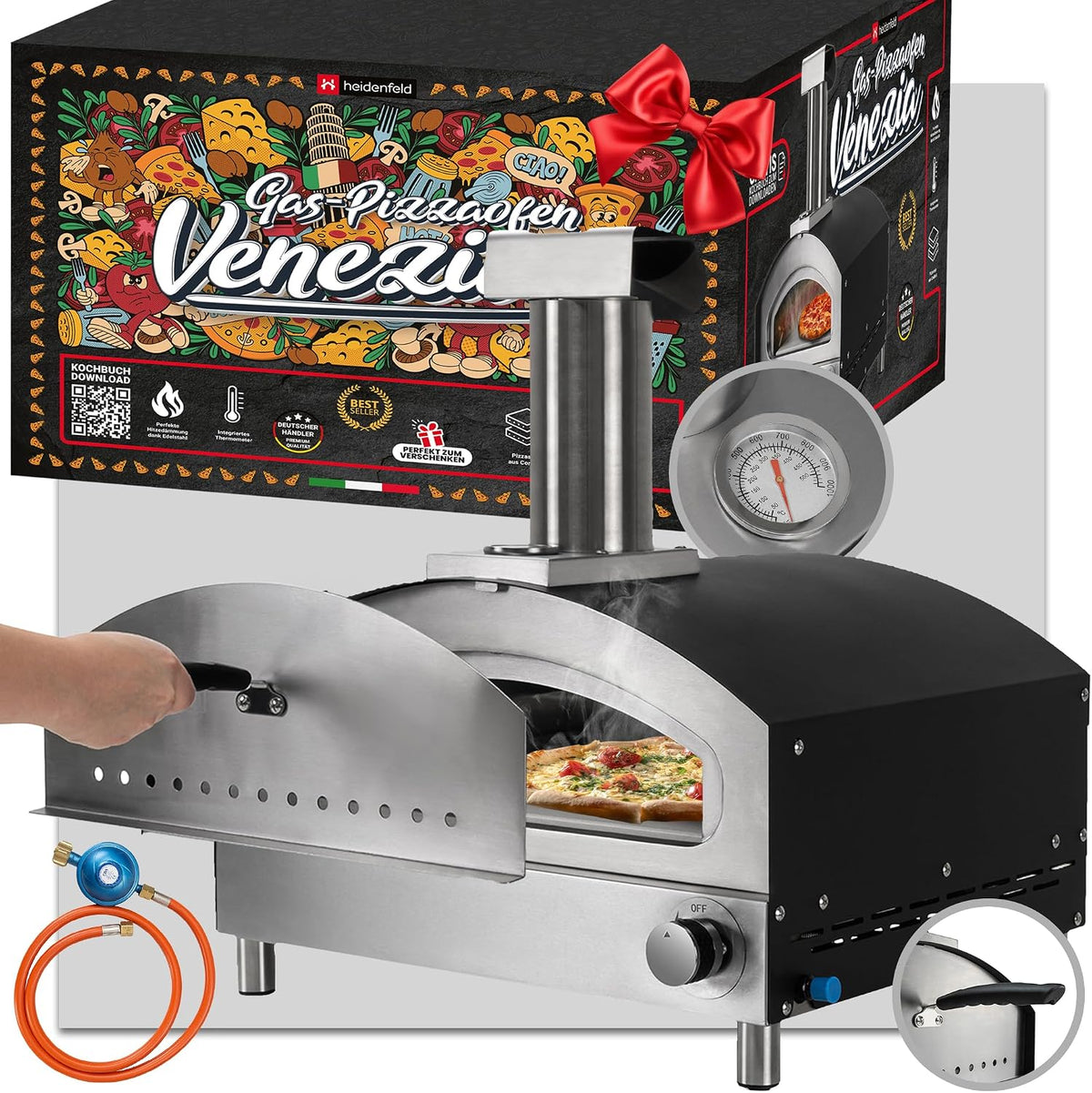 Heidenfeld Pizzaofen, Schwarz, Gas Venezia