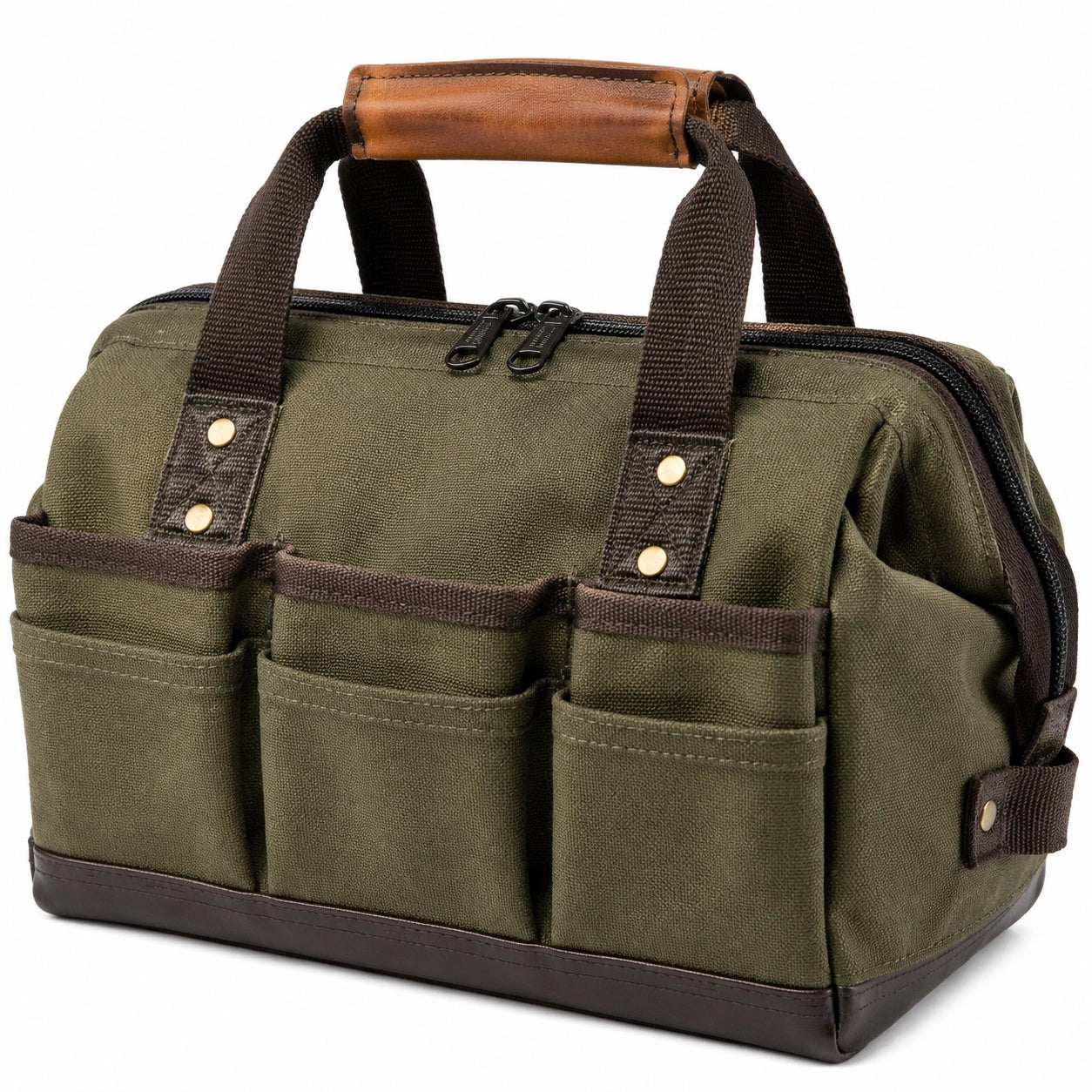 Werkzeugtasche 40 x 20 x 25 cm aus Textilgewebe olivbraun mit Außentaschen und Tragegriffen