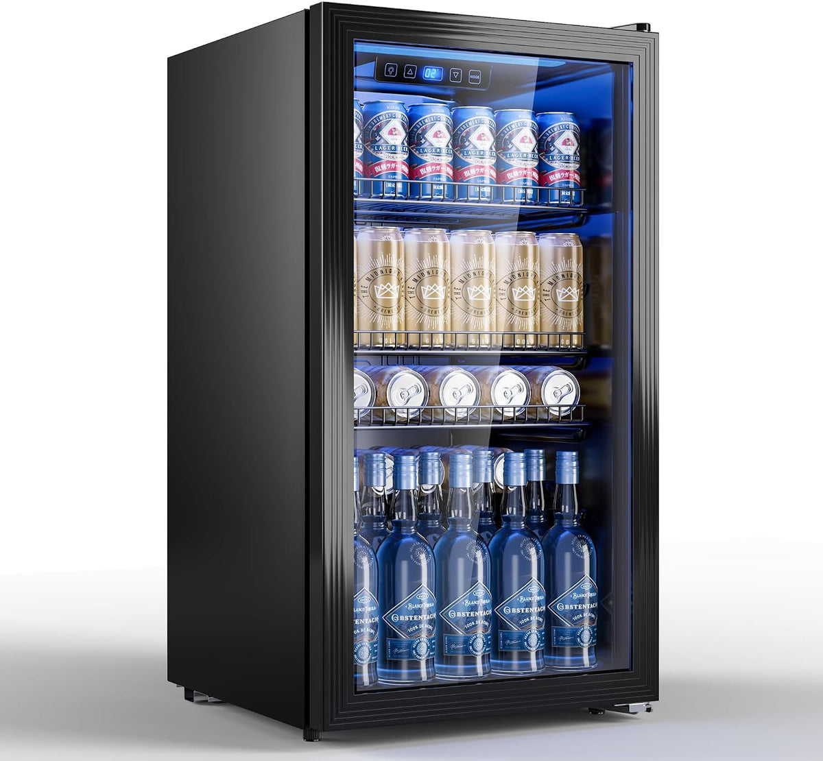 TRIUMPHKEY Getränkekühlschrank, 95 L, Schwarz, Mini-Kühlschrank mit Glasfront (Glastür), Kompakter für bis zu 128 Dosen