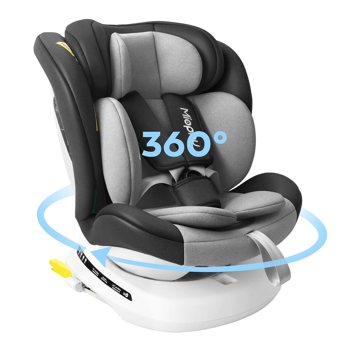 Miophy Kindersitz, 150 cm, Schwarz/Grau/Weiß, I-Size 360°drehbar, Gruppe 0+1/2/3, 0-12 Jahre, Baby Autositz mit isofix