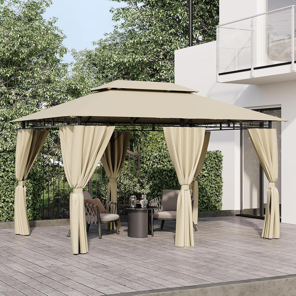 TRIUMPHKEY Pavillon, Beige, 3x4 Wasserdicht Stabil Winterfest, Garten Pavillion mit seitenwänden, UV-Schutz 50+