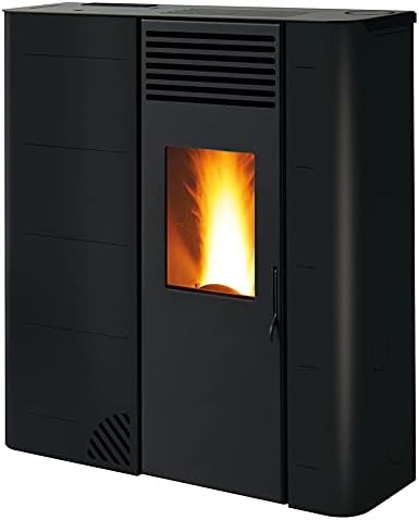 Generico Kaminofen, 26,5 cm, 8 kW, Schwarz, Bio Pelletofen GS90- Slim mit Tiefe, Mehrfach-Rauchablass, 120 qm Heizleistung