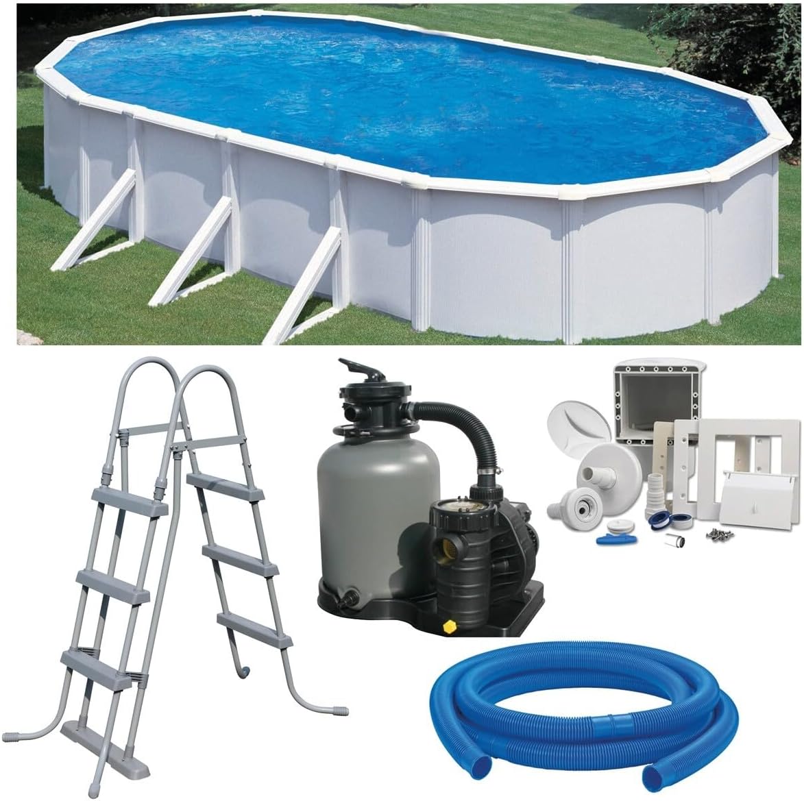 POWERHAUS24 Stahlrahmenpool, 1,20 m, 6 m, weiß/blau/grau, Planet Pool Ovalpool-Set 7, 30 x 3, 75 x, frei aufstellbar