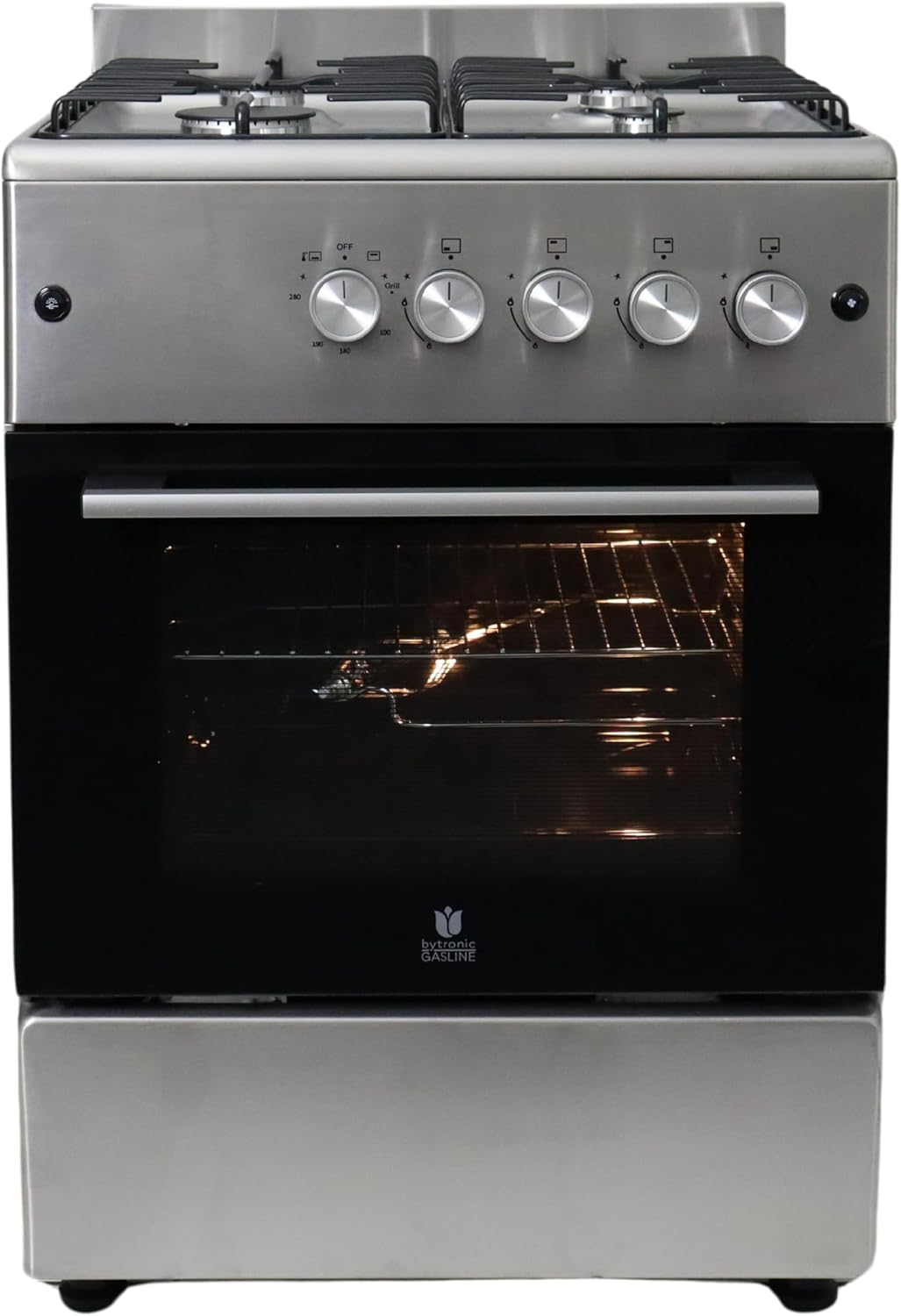 Gasline Gasherd, 60 cm, Silber/Schwarz, SHGG6060FGIX Edehlstahl Gasbackofen mit Thermostat