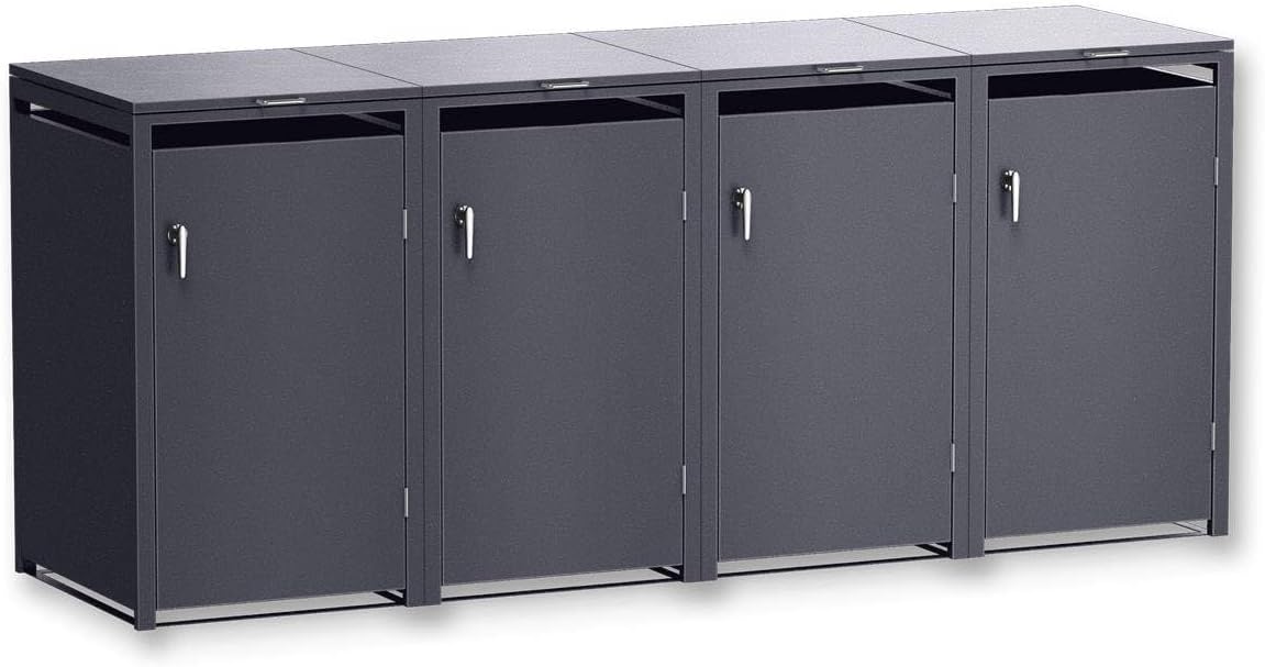 Metzler Mülltonnenbox, 240 L, Eisenglimmer, 4er in, Mülltonnenverkleidung für 4 Tonnen abschließbar und mit, Müllbox rostfrei