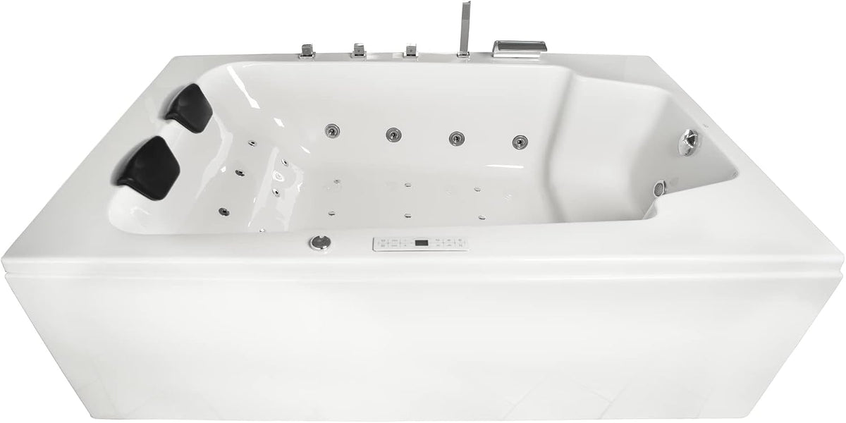 Basera Badewannen mit Sprudelfunktion, Weiß/Schwarz, Classic Indoor Whirlpool Badewanne XXL Milos für 2 Personen