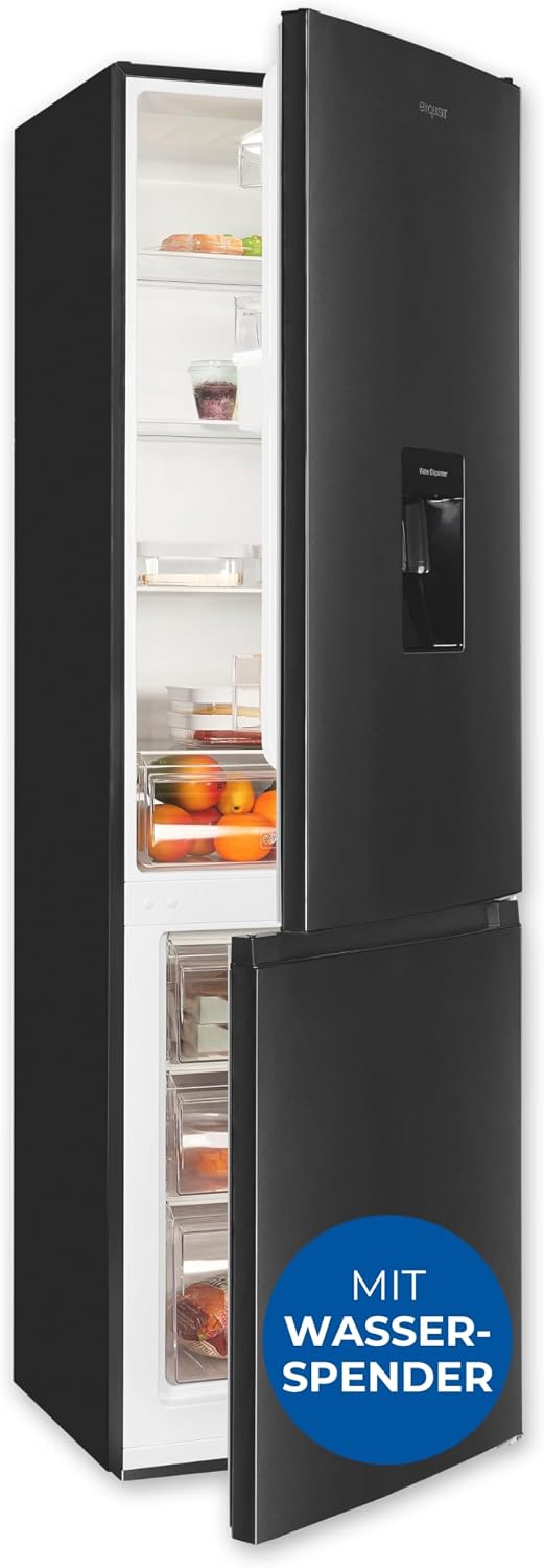 Exquisit Kühl-Gefrierkombination, 260 l, 40 dB, Schwarz, Nutzinhalt, Energieklasse D, Wasserspender mit Tank, elektronische Temperaturregelung