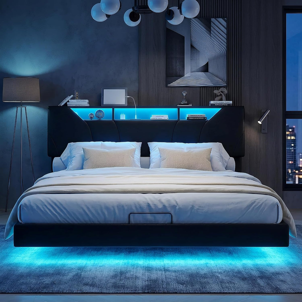 WOBOPCG Bett, 140×200 cm, 160×200 cm, 180×200 cm (siehe Abbildung für spezifische Größen), 1/2 Personen, Samt, Leinen, PU, Flanell, Schwarz