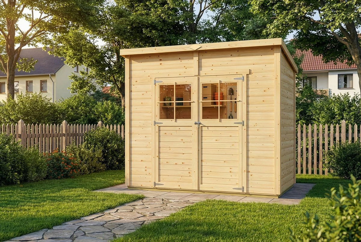 Gerätehaus Alpholz, 251x139 cm, Weiß, Set Alster inkl. Boden, Dacheindeckung