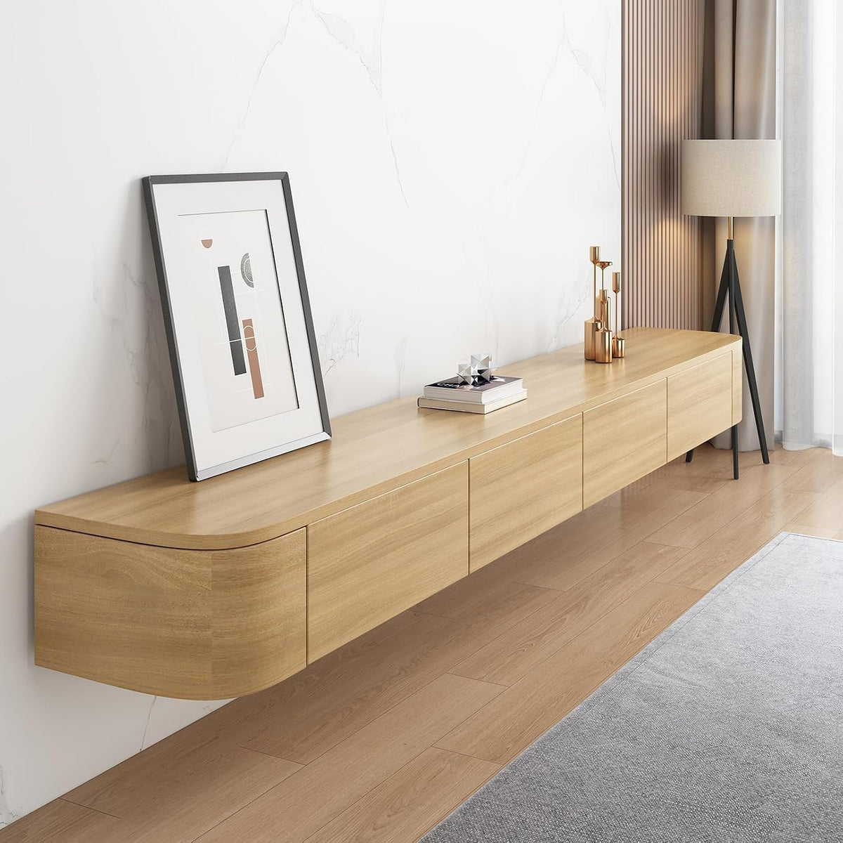 TV-Schrank HYANXUE, 140CM, Weiß, Lowboard, Schwebender TV-Ständer, Wandmontierte TV-Regale Mit Tür, TV-Medienkonsole