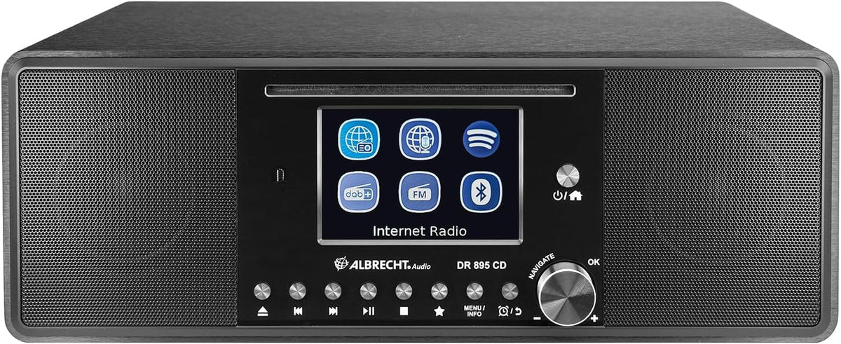 Albrecht Audiogerät, Schwarz, DR 895 CD Kompaktanlage, DAB+/UKW/Internet/CD, 27895, mit 4' Farbdisplay, Stereo Musik und Podcast Streaming