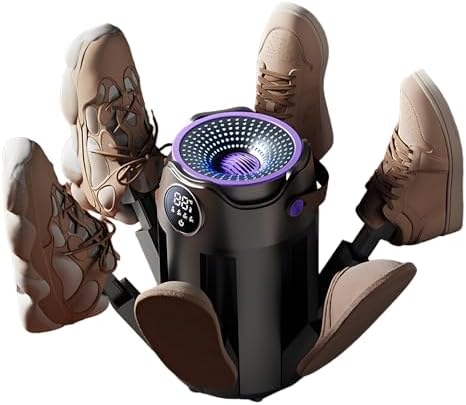 Stiefeltrockner Schuhputzsets, Schwarz, für Arbeitsstiefel und Schuhe mit Wärmegebläse, Digital-Touchscreen, 6 Trockengestellen